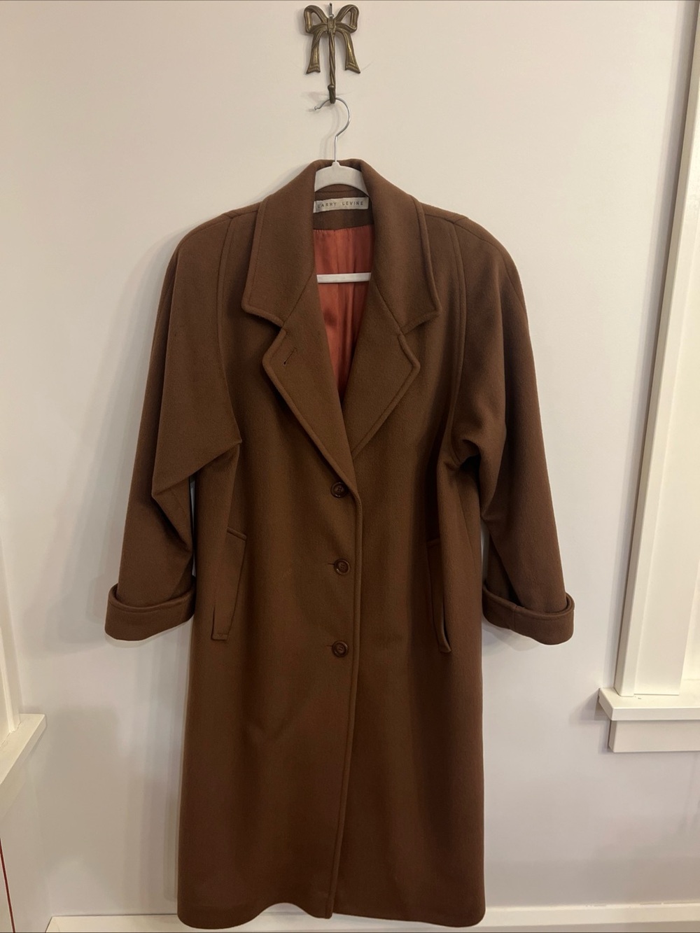 VTG Larry Levine 100% Pure Wool Brown Coat Full Length Size 8 Old Money Tailored
